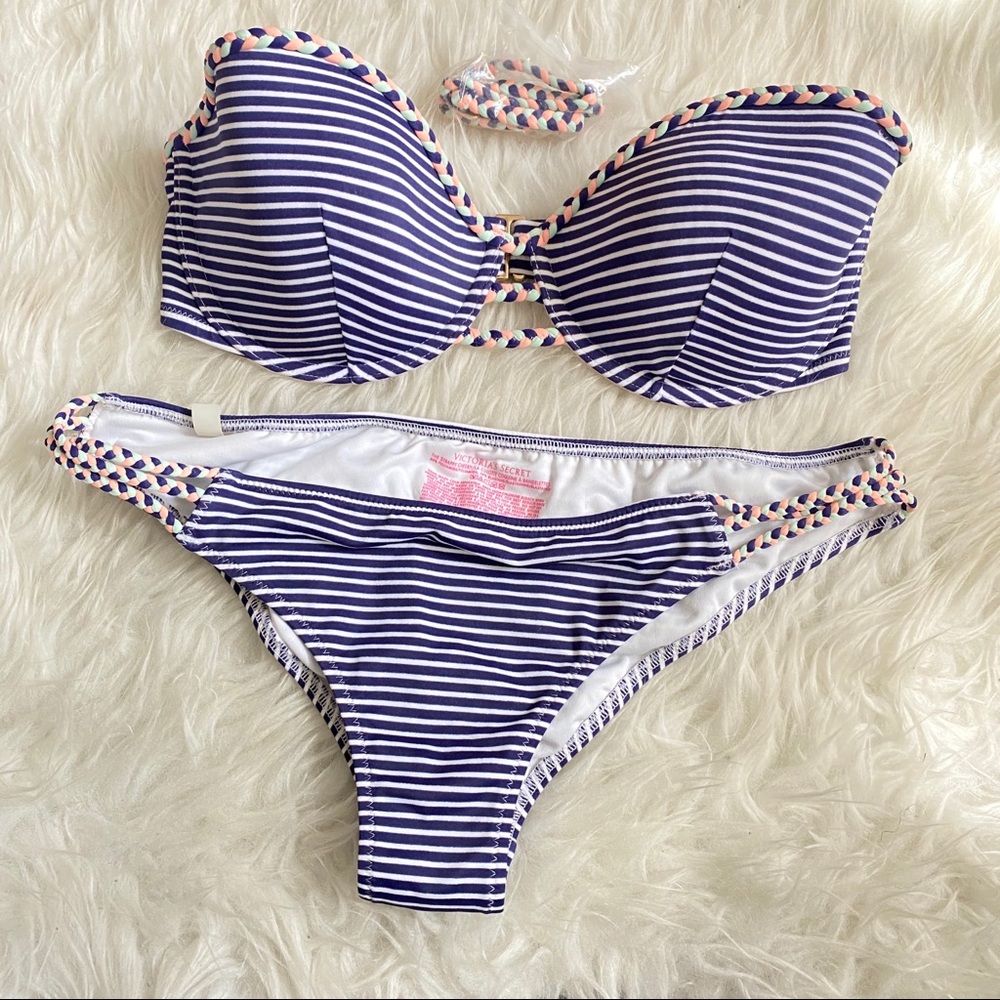 Victoria's Secret Navy White Braided Bikini 32DD